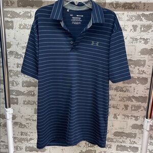 Under Armour Blue Striped The Playoff Polo Shirt Classic Style Size Small